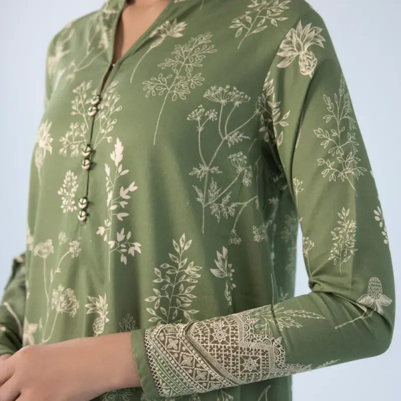 3 Piece - Embroidered Cotton Satin Suit