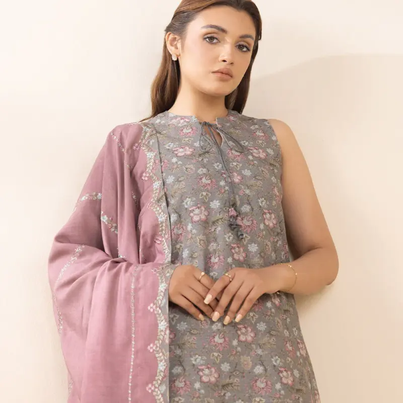 3 Piece - Embroidered Khaddar Suit